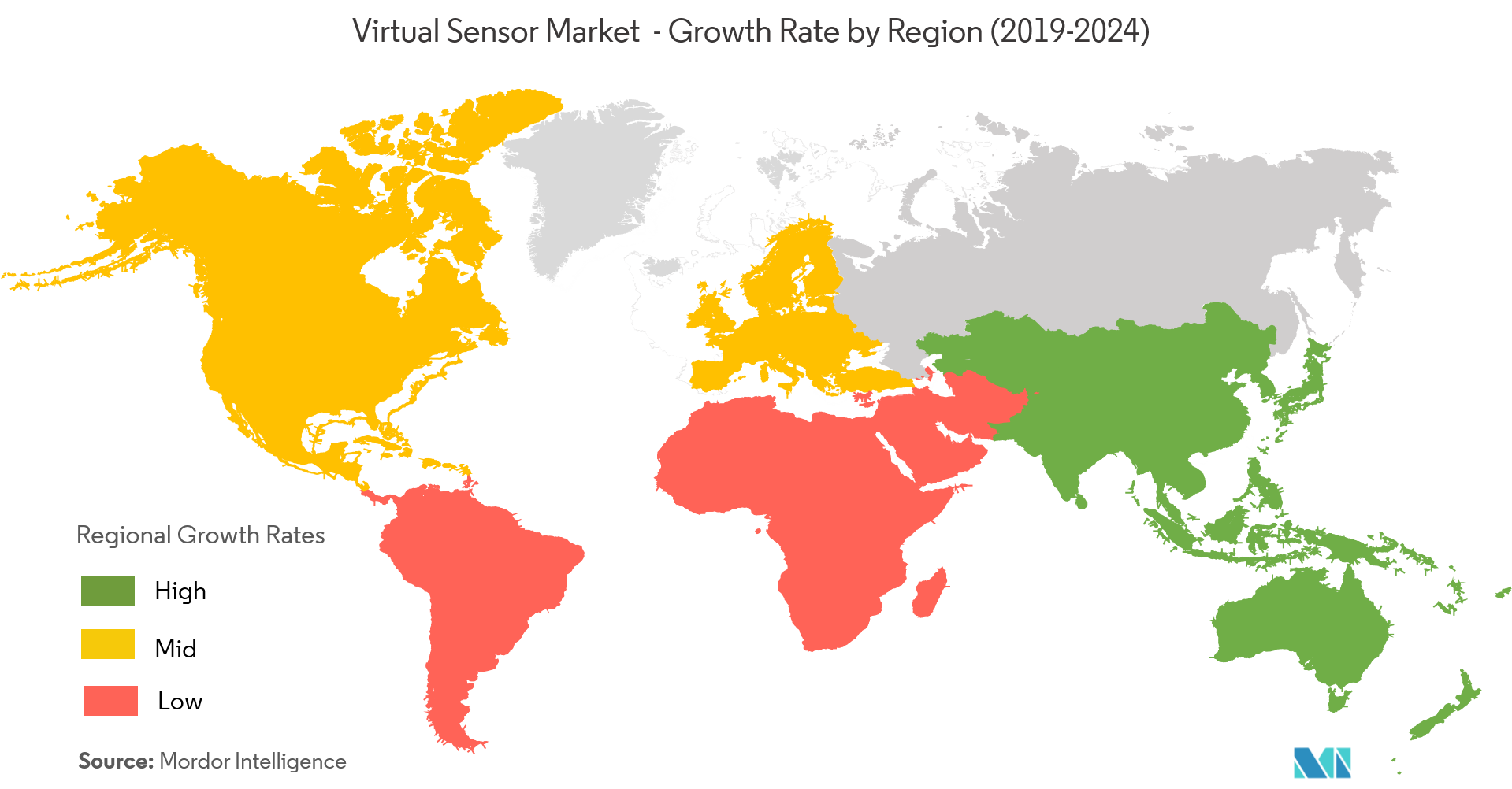 Virtual Sensor Market - Growth Rate by Region (2019-2024)